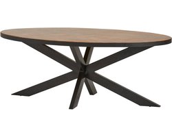 Meubelplaats Eettafel Mangohout visgraat ovaal met metalen rand 210x105 cm - industrieel Design - Metalen kruispoot - Bruin