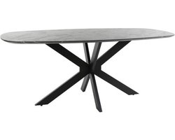 Meubelplaats Eettafel Marquina Deens ovaal melamine 180 cm - marmerlook - zwart