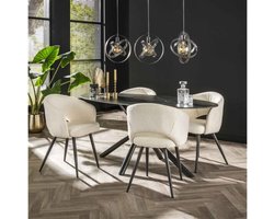 Meubelplaats Eettafel Sofia Ovaal keramiek 180x90 cm - zwart marmerlook - metalen spinpoot