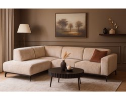 Meubelplaats Hoekbank Avani met ottomane Links - Beige – 256x188x77 cm – Modern