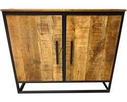 Meubelplaats mangohouten kastje Grace 2 deuren Industrieel Design 90 cm - Mangohout en Staal - Tv meubel - Halkastje - Dressoir