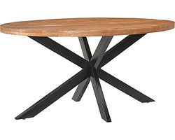 Meubelplaats ovale mango Eettafel met spinpoot industrieel design 160x90 cm - Zwarte Metalen Matrixpoot - mangohout ovaal