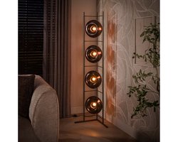 Meubelplaats Solaro Vloerlamp - Staande lamp voor woonkamer en slaapkamer - 4 lichtpunten - ronde glazen kappen - bruin-brons / bruin glas - 168 cm hoog