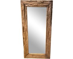 Meubelplaats Teak Spiegel 200x100 cm - Ruw Oud Teakhout - Robuust Design - Houten lijst