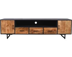 Meubelplaats tv meubel Kate Mangohout 200x45x55 cm zwart/naturel - tv kast - 3 lades - 2 deuren - modern design