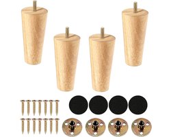 Meubelpoot - 4 stuks - Furniture Legs - 12 cm - houten - met montageplaten en schroeven voor bank, bed, kast, bank, stoel, voetenbank - vervangende meubelvoeten kast voeten - hout kleur