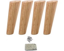 Meubelpoot Hout - houten meubelpoten - 4 houten meubelpoten - 15cm solide taps toelopende - houten bankpoten - vervangende meubelvoeten kast voeten met montageplaat