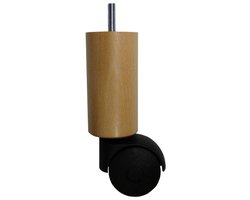 Meubelpoot met wiel rond Ø 5 cm en hoogte 16 cm van massief hout (M8) - Set van 4 stuks