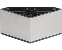 Meubelpoot rvs look vierkant 8 bij 8 cm en hoogte 5 cm van kunststof - Set van 4 stuks