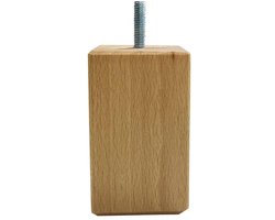 Meubelpoot vierkant 5 bij 5 cm en hoogte 10 cm van massief hout (M8) - Set van 4 stuks