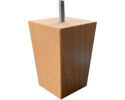 Meubelpoot vierkant 7 bij 7 cm en hoogte 10 cm van massief hout (M8) - Set van 4 stuks