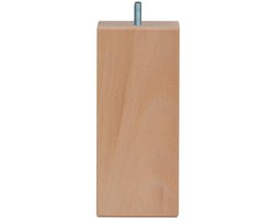 Meubelpoot vierkant 7 bij 7 cm en hoogte 16 cm van massief hout (M8) - Set van 4 stuks