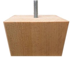 Meubelpoot vierkant 9 bij 9 cm en hoogte 6 cm van massief hout (M8) - Set van 4 stuks