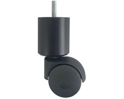 Meubelpoot zwart met wiel rond Ø 5 cm en hoogte 12,5 cm van massief hout (M8) - Set van 4 stuks