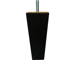 Meubelpoot zwart taps 5,5 bij 5,5 cm en hoogte 13 cm van massief hout (M8) - Set van 4 stuks