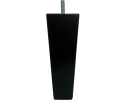 Meubelpoot zwart taps 5,5 bij 5,5 cm en hoogte 16 cm van massief hout (M8) - Set van 4 stuks