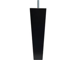 Meubelpoot zwart taps 5,5 bij 5,5 cm en hoogte 19,5 cm van massief hout (M8) - Set van 4 stuks
