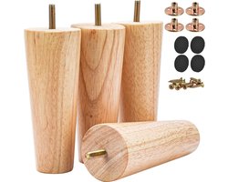 Meubelpoten - 4 inch massief houten meubelpoten - houten vervangende voeten - met schroefdraadbevestigingsbouten en montageplaat en 8 mm schroeven - voor banken, fauteuils, kasten en tv-meubels - 4 stuks