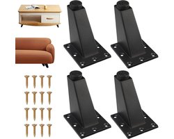 Meubelpoten - 4-pack - Bankpoten - 8 cm - Kastpoten - Metalen meubelpoten - met schroeven - Rechthoekige meubelpoten Geschikt voor banken, kasten, salontafelpoten, bedpoten, kaptafels, tv-tafelpoten - Zwart