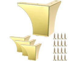 Meubelpoten, 4 stuks, 10 cm, van staal, kastpoten, poten voor stoelen, tafel, kast, tv-kasten, laden, bank met schroeven, meubelpoten, eenvoudige montage, driehoek (goud)