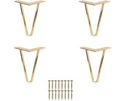Meubelpoten - 4 stuks - 15cm - Tafelpoten - Tafelpoot - Meubelpoot - Ijzer - Goud - Met schroeven en rubberen vloerbeschermers - Voor tafel, bureau, meubel voor doe-het-zelvers