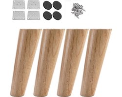 Meubelpoten - 4 Stuks - Bankpoten - Houten - Meubeltafelpoten - Kastpoten - Met montageplaat - Tafelpoot - Meubelpoot - Tafelonderdeel - Voor bankpootondersteuning - Voor kasten, banken, dressoirs, stoelen, voetenbankjes, tafels - 15cm - Houtkleur