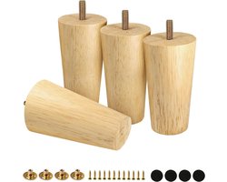 Meubelpoten - 4 Stuks - Bankpoten Rond - Houten - Meubeltafelpoten - Kastpoten - Tafelpoot - Meubelpoot - Tafelonderdeel - Accessoires voor bankpootondersteuning - Voor kasten, banken, dressoirs, stoelen, voetenbankjes, tafels - 10cm - Houtkleur