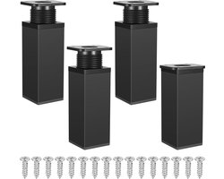 Meubelpoten, 4 vierkant, in hoogte verstelbaar, gemaakt van aluminiumlegering, geschikt voor doe-het-zelf meubelbouw, zwart, 8 cm.