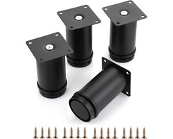 Meubelpoten - 5 cm meubelpoten - hoogte 10 cm - in hoogte verstelbaar - RVS meubelpoten - geschikt voor stoelen, tafels, kasten, bureaus, banken, meubels - met schroeven - eenvoudig te monteren - 4 stuks - zwart