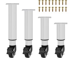 Meubelpoten met zwenkwielen en remwielen, in hoogte verstelbaar, bedpoten en kastpoten, 360 graden draaibaar, transportwielen voor bank, bed, kast en tafel, meubels - set van 4, wit, 18,5 - 26 cm.