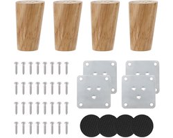 Meubelpoten Set - Houten Poten - Meubel Versteviging - Inclusief Montageplaat - 8 cm Hoog - Eiken