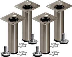 Meubelpoten Set - Kastpoten Bankpoten - Meubels Verhoging - In Hoogte Verstelbaar - 50 cm - Geborsteld Staal