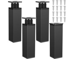 Meubelpoten - Set van 4 - 10 cm - Tafelpoten van Aluminiumlegering - Accessoires voor Bankpootondersteuning -Modern design - Vierkant profiel - Geschikt voor Banken, Salontafels, Kasten, Tv-kasten, Bureaus, Planken, Kaptafels - Zwart
