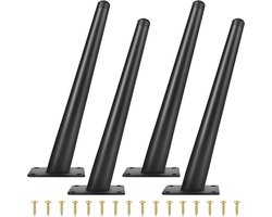 meubelpoten, set van 4 meubelpoten, metaal, zwart, meubelpoten, conisch schuin met antislip rubberen basis voor banken, tafels, stoelen, kastpoten, tv-kast (25 cm)