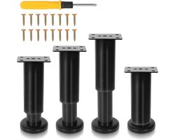 Meubelpoten - Tafelpoot Verstelbaar rekbaar 18-30cm - set van 4 - Metaal - Zwart