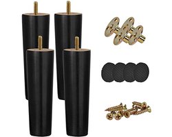 Meubelpoten van Eikenhout - Set van 4, Zwart, 20 cm - Voor Banken, Tafels en Kasten