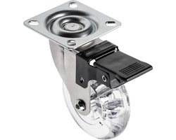 Meubelrol met vergrendeling - zwenkwielen - 4 stuks - doorzichtig - staal/PC/PU - 75 mm