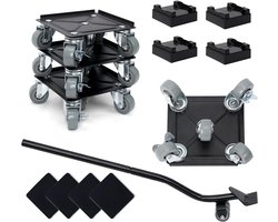 Meubelroller - 4-delige Meubelverhuizer - Meubeltransporter -Transporthulp - 700kg - Zwart - Carbonstaal - 13.5 x 13.5 x 5 cm - Met remmen en antislipfunctie - Met 360° Wielen & Wrikstang