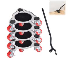 Meubelroller Set 5-delig – Meubelverplaatser tot 400 kg – Meubeltransportset met Hefboom – Transportrollers – Meubel Dolly – Meubel Verplaatsen – Voor Wasmachine, Koelkast, Kast en Bank