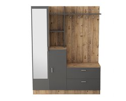 Meubels - Halkast Atlantische Dennen - Antraciet Melamine Gecoate Deeltjesbord - Afmetingen 140x36.8x181.8cm - Stijlvolle Opbergoplossing voor de Hal