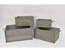 Meubels - Set/4 Houten Kisten Rechthoek Met Jute Oren 53x40x24,5cm Grijs