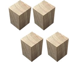 Meubels Verhogers - Meubelpoot Verlengers - Meer Opbergruimte Creëren - Massief Houten Constructie - 3cm Hoog 10x10cm - Houtkleur
