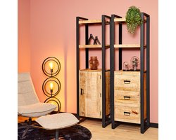 Meubels4nu - Boekenkast Porto - Mangohout - Industrieel - 1 deur - Snelle levering