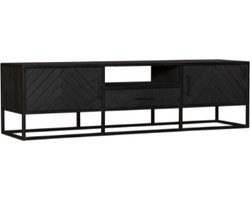 Meubels4nu - Boston - TV-meubel - Mangohout - 180cm - Zwart - Visgraat - Gratis montage