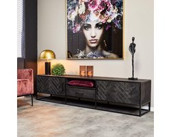 Meubels4nu - Boston - TV-meubel - Mangohout - 210cm - Zwart - Industrieel
