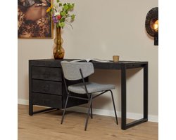 Meubels4nu - Bureau Boaz Black - Zwart Mangohout - Industrieel - Werkbureau - Comfortabel - Ergonomische zithouding