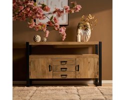 Meubels4nu - Dressoir Britt - Mangohout - 135cm - Mangohouten kast - Opbergkast - 3 lades - Snelle levering