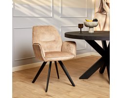 Meubels4nu - Eetkamerstoel Nova - Beige - Set van 2 - Armleuning - Velvet stof - 2 stuks - Snelle levering