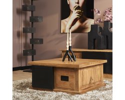 Meubels4nu - Salontafel Boaz - 80x80cm - Vierkant - Mangohout - Bijzettafel - Schuifdeur - Twee deuren - Twee lades - Snelle levering