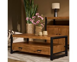 Meubels4nu - Salontafel Boaz - Mangohout - 120x60 - 4 lades - 120cm - Rechthoekig - Bijzettafel - Koffietafel - Snelle levering